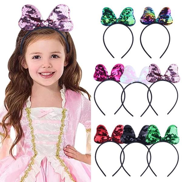 

hair accessories lovely sweet bow princess children girls hairband cute shining sequins korean headband ornament for women, Slivery;white
