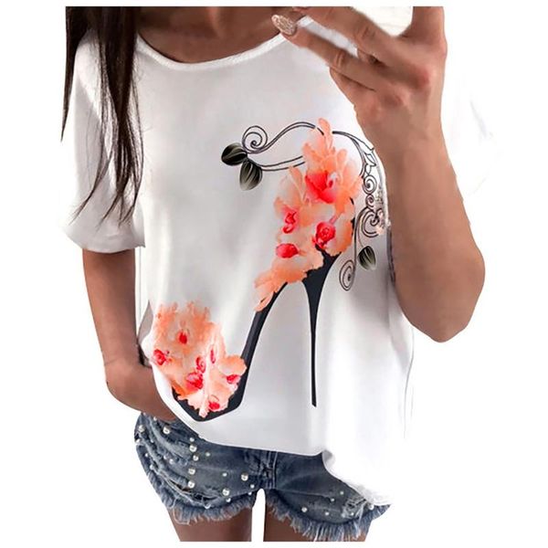 

women's blouses & shirts womens and loose blouse sleeves high heels printed short-sleeved blusas mujer de moda 2021, White