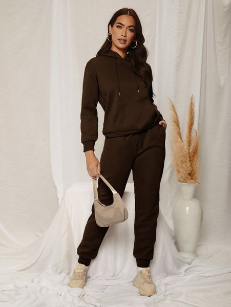 

sxy drop shoulder drawstring thermal hoodie & sweatpants h5oz#, White