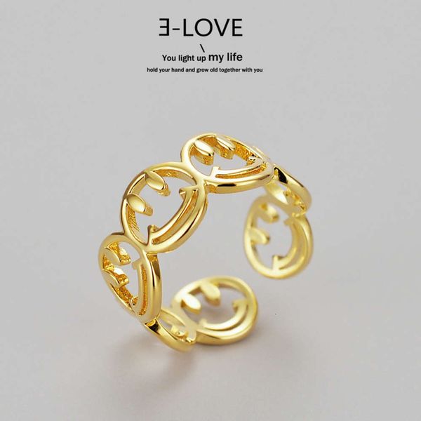 

japanese and korean style smile face wide open cut ring, Black