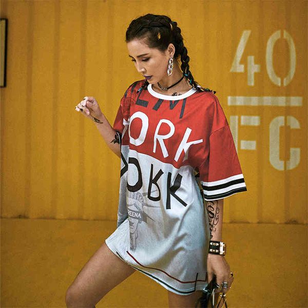 

tracksuits 2021 european summer and american new short sleeve tide feminine plus size york compassionate letter om shirt, Gray