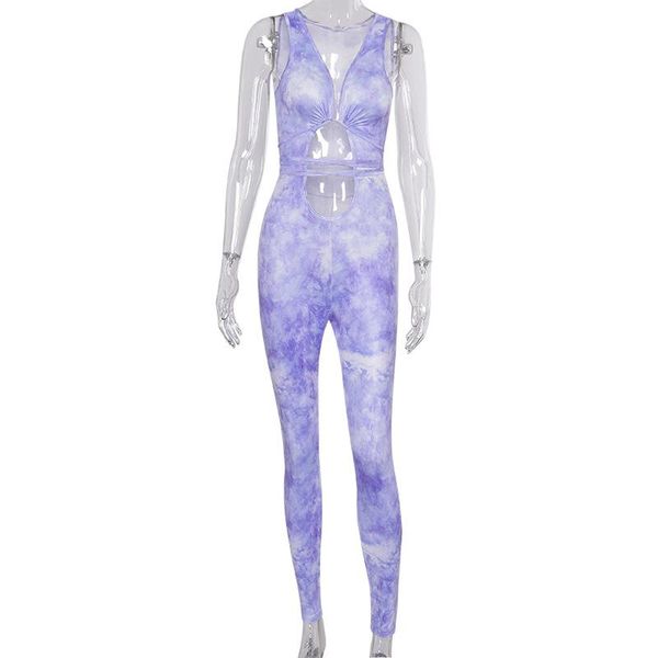 

women's jumpsuits & rompers casual women sleeveless tie-dye tight v-neck hollow out chest strap exposed navel trousers overalls pants r, Black;white