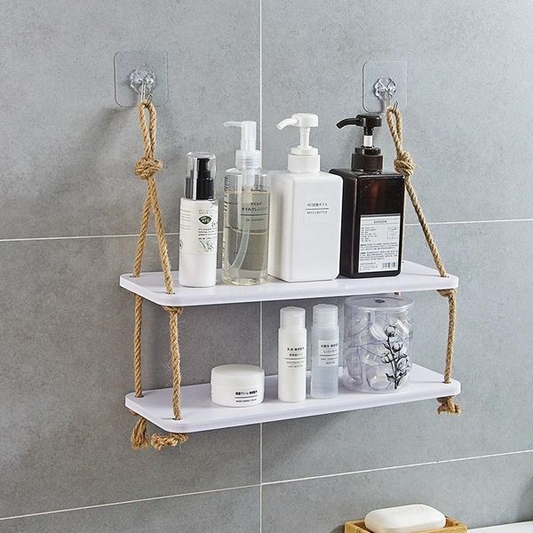 

double-layer rope wall hanging partition layered decorative storage rack living room punching shelf wf905405 bathroom shelves