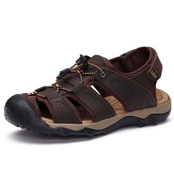 

sandals male summer leather sandals genuine businesses casual male shoes breathable outdoor design roman water ssize 38-48 ctlb, Black