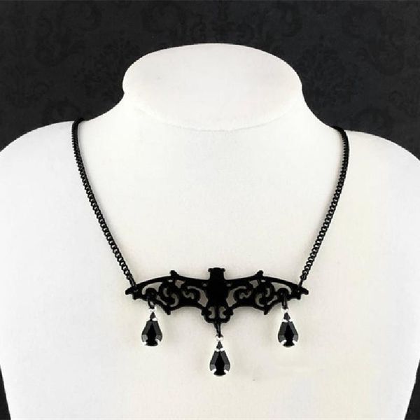

pendant necklaces goth black bat necklace with rhinestones gothic vampire punk charm jewelry gift halloween fashion man women, Silver