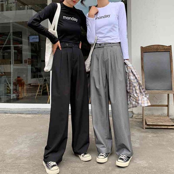 

wide-legged pants since waist drape the spring and autumn period and the straight canister loose harlan suit pants trou 210522, Black;white