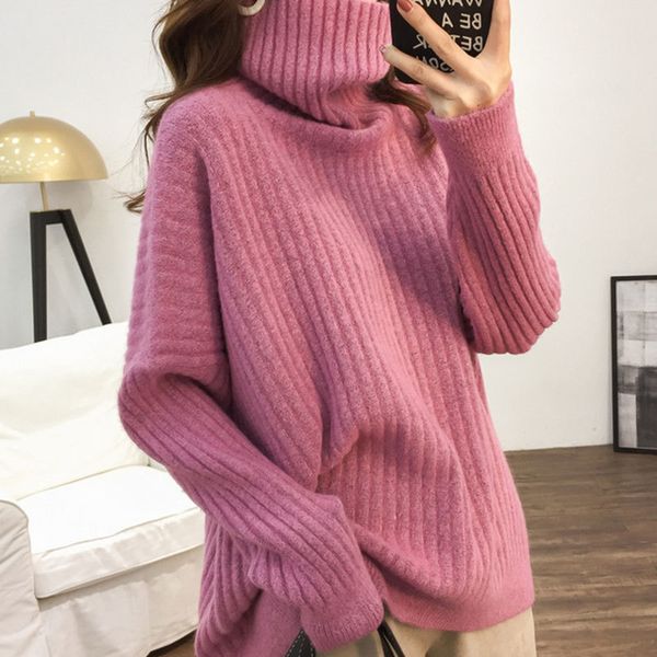 

pure color high neck pullover sweater women autumn and winter all-match thin casual long-sleeved knitted thickening t:1215 210412, White;black