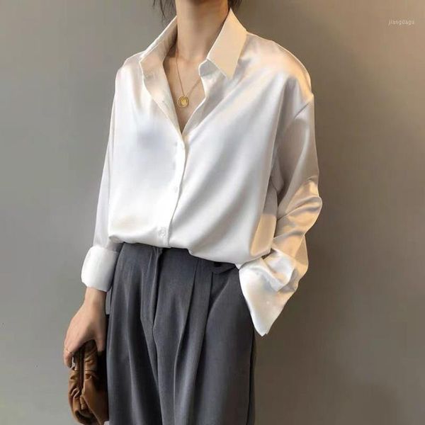 

women's blouses & shirts blouse satin shirt autumn design sense niche silk drape loose light luxury western style long-sleeved thin, White