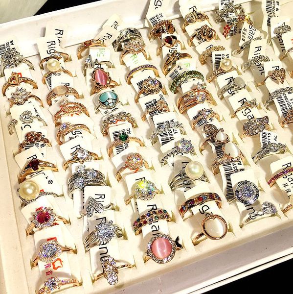

mixed wholesale micro inlaid love rings women jewelry fashion simple valentine's day and wedding gifts, Golden;silver