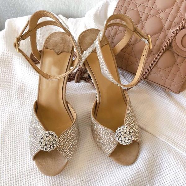 

dress shoes ins fashion women's sandals crystal round toe thin heels party real leather 34-41, Black