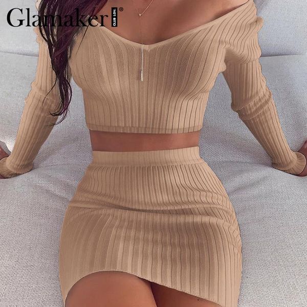 

casual dresses glamaker knitted long sleeve dress women 2021 v neck bodycon autumn mini female vintage solid party club, Black;gray