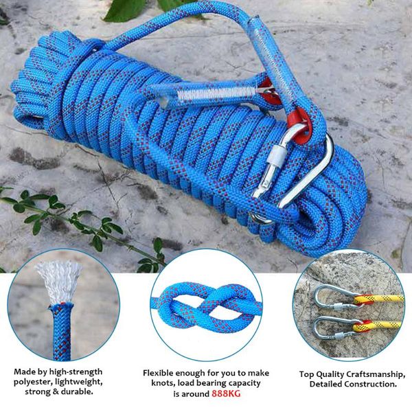 

outdoor gadgets 10mm 10m high strength climbing rope emergency paracord hiking camp rescue safety survival parachute cord lanyard