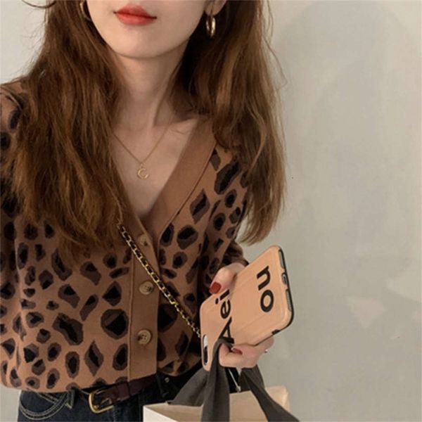 

women's jackets coats eye catching leopard print knitted cardigan loose commuting v-neck with long sleeve n6d5, Black;brown