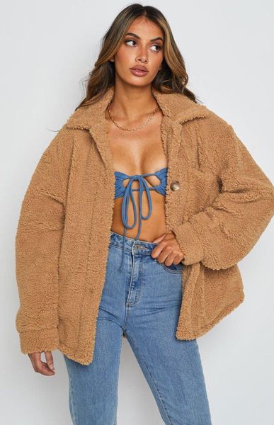 

women's jackets girls plush coats long sleeve fluffy coat spring autumn ladies leisure style solid color lapel single-breasted loose j, Black;brown