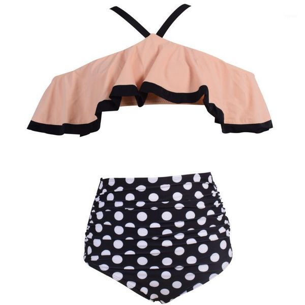 

women's swimwear 2021 swimming suit bikini swimsuit women padded high waist ruffles flare beach dot print, White;black
