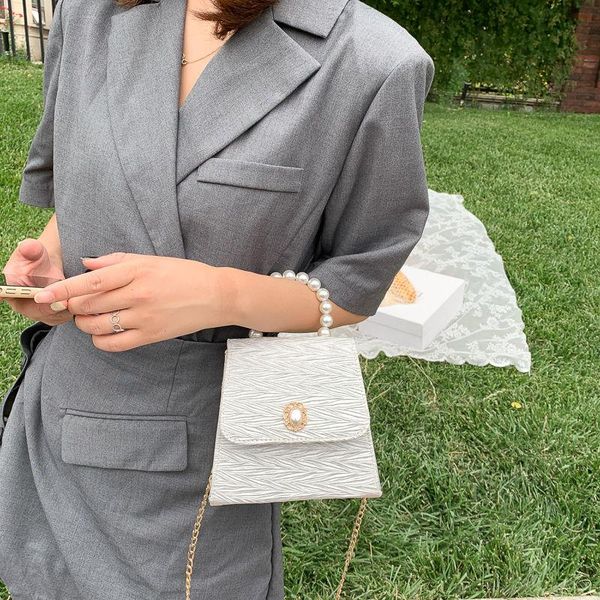 

evening bags elegant pearl hand-held simple small square bag high sense cross-body fairy