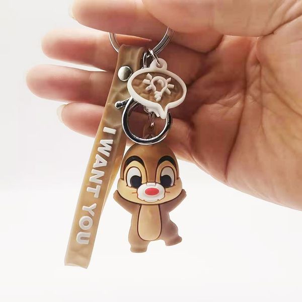 

2021 fashion keychain creative animation series cartoon squirrel key chain student bag pendant cute rabbit leather rope pendant, Silver