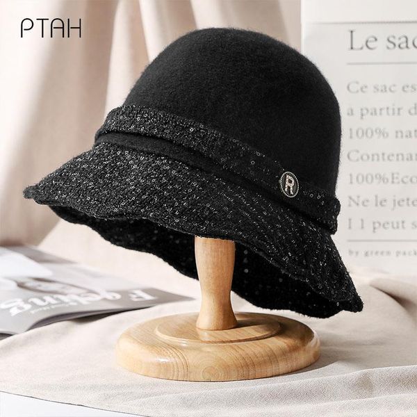 

berets [ptah] fashion bucket hats for women 2021 autumn winter wool ladies cap female softer warmer outer girls, Blue;gray