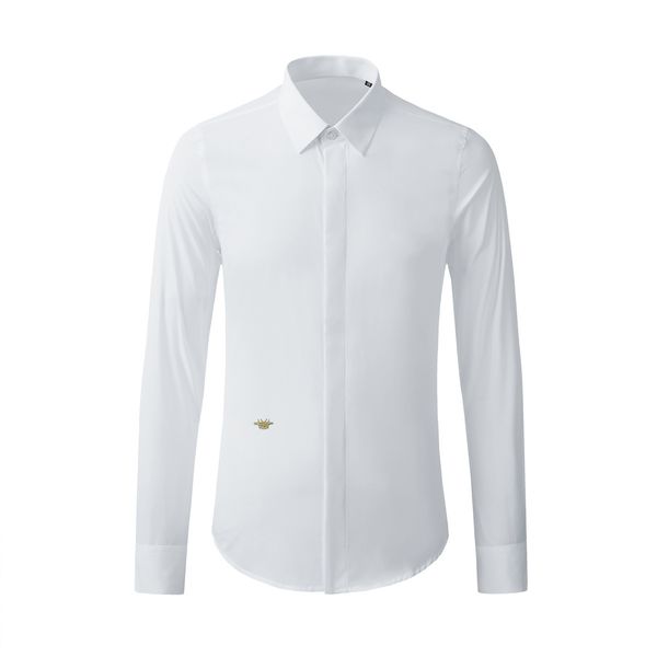 

business shirt deluxe and end pure cotton little bee embroidery men's solid color long sleeve with white background, White;black