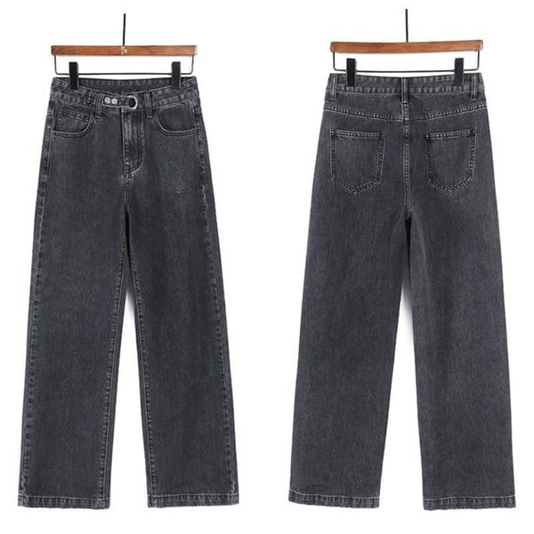 

women's jeans 2021 spring fall high waist straight loose wide legs mop trousers, Blue