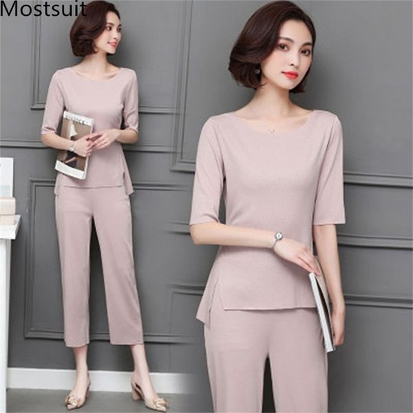 

5xl summer two piece sets women plus size half sleeve and pants suits pink black casual office elegant women's 210513, White
