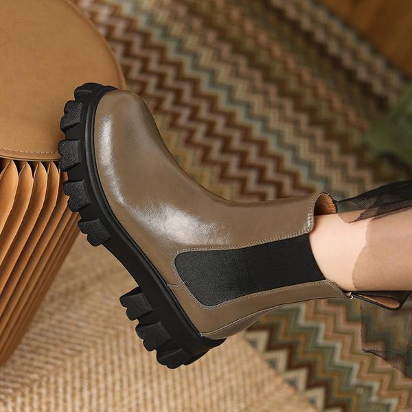 

boots women's ankle shoes platform thick bottom fashion winter mixed color chunky heels short ladies footwear size 34-39, Black