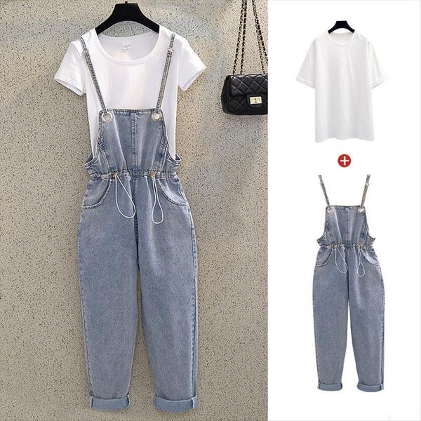 

overalls denim loose spring waist womens jean slimming korean version of nine point pants strap wild, Blue