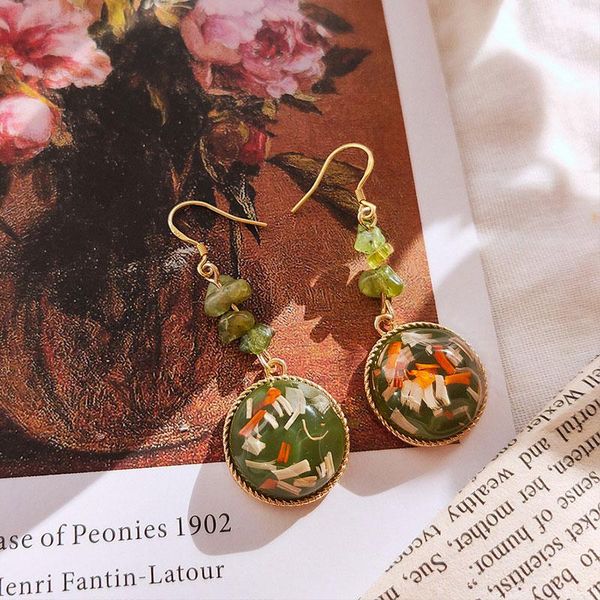 

stud vintage earrings for women fashion retro geometric refresh creative natural stone resin female trendy elegant jewlery eg78, Golden;silver