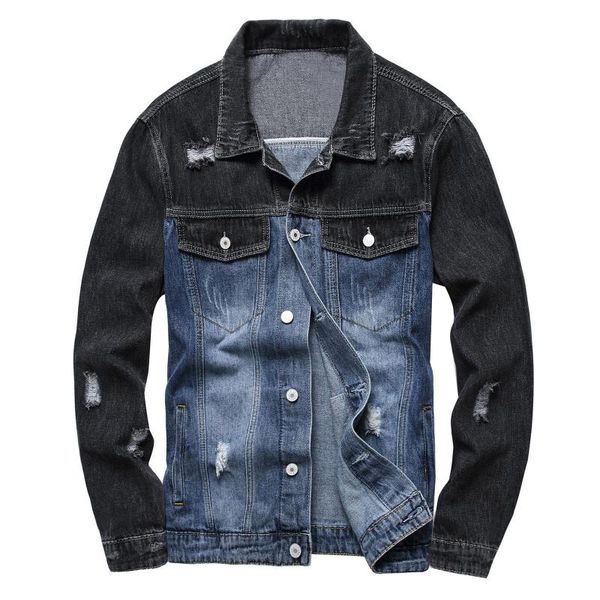 

men's jackets color matching hole collar pocket denim jacket jaqueta masculina chaquetas varsity ropa hombre men, Black;brown