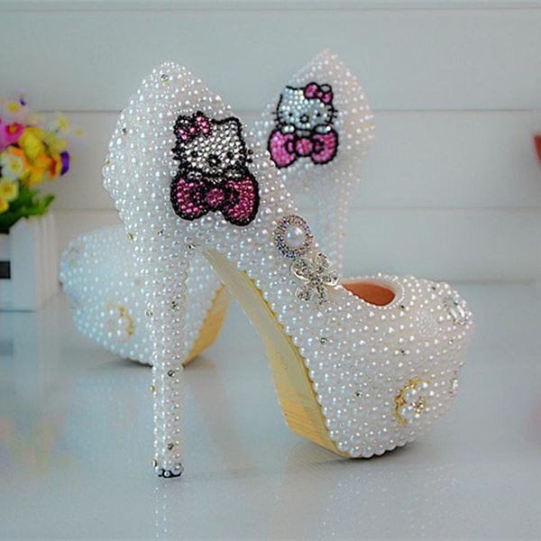 

dress shoes 2021 elegant round toe lady's formal pearl crystal beaded wedding women's high heels brida party, Black