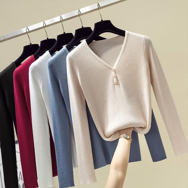 

women fall winter fashion slim womens sweaters v neck button knitted pullovers vintage black white, White;black