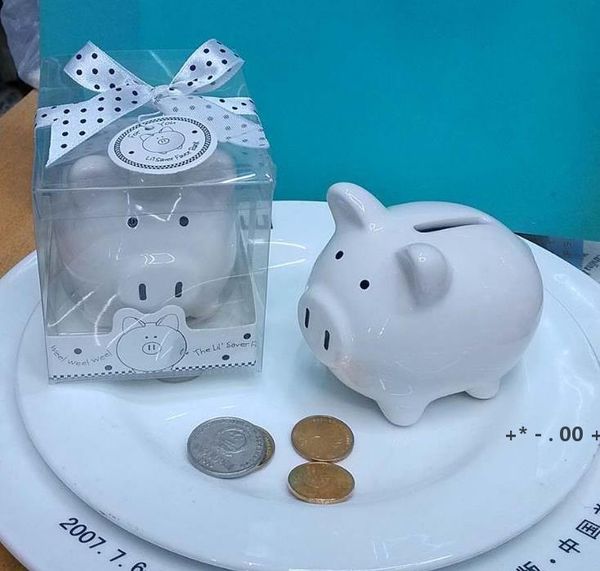 Party-Geschenk-Keramik-Mini-Sparschwein in Geschenkbox mit Polka-Dot-Schleife, Münzbox für Babypartygeschenke, Taufgeschenke RRB14164