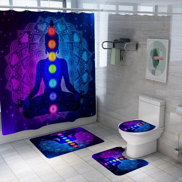 

shower curtains 3d colorful chakras curtain set waterproof washable polyester bath anti-slip rugs toilet lid cover mat