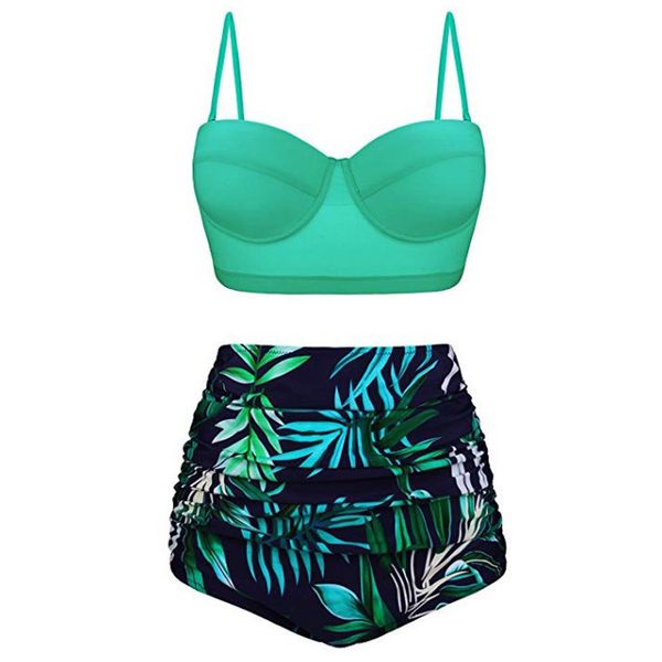 

split women's 2019 high waist printed new bikini popular leaf swimsuit, White;black
