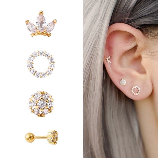 

new 1 piece surgical steel & copper cz crown long bar tunnels ear helix piercing tragus stud conch earring piercing, Silver