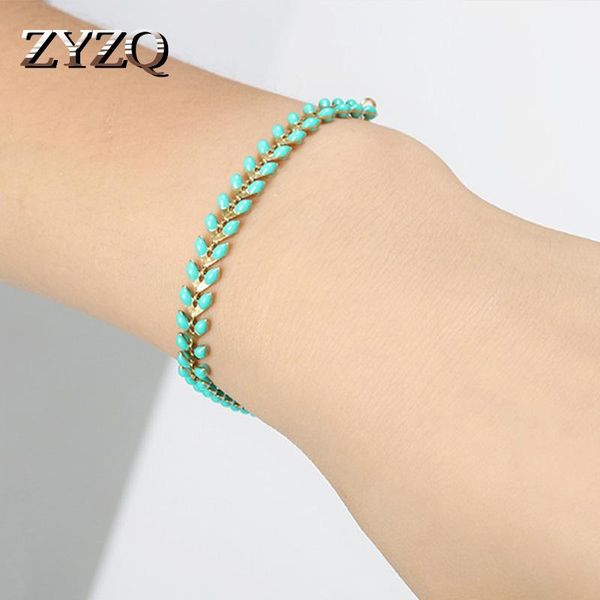 Link, corrente zyzq 2021 folhas pulseiras com pedra verde escuro configuração de pedra primavera elegante presente de natal presente atacado