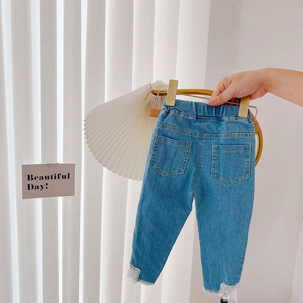 

jeans clothing for girls lace kids trousers spring and autumn leisure baby outdoor pants, Blue