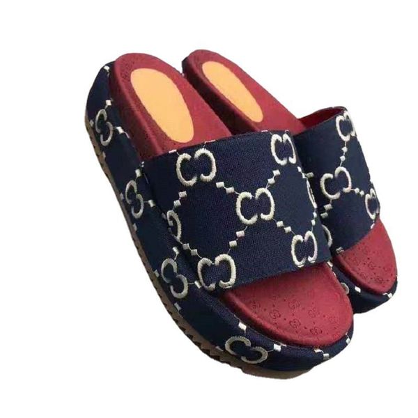 

slippers huizhou 2021 spring and summer cool slipper muffin embroidery heightening net red g family thick soled shoes printed one word slipp, Black
