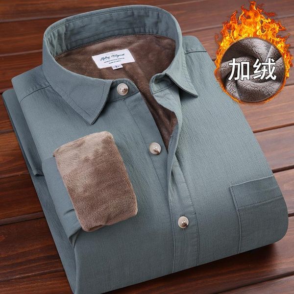 

men's casual shirts 2021 winter plus velvet thick cotton warm shirt long-sleeved stretch jacket, White;black