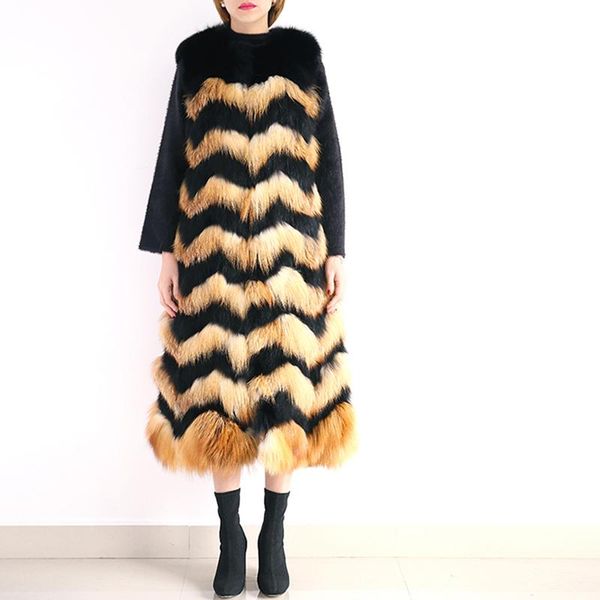 

women's fur & faux natural coat real women winter genuine with vest girl womens vests coats, Black