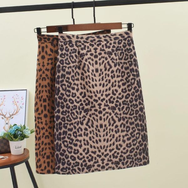 

skirts leopard pattern buttock skirt women autumn and winter half-length high waist split one-step fashion, Black