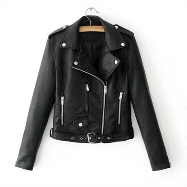

women's leather & faux 2021 autumn women slim cool lady pu jackets sweet female zipper femme outwear coat plus size short, Black