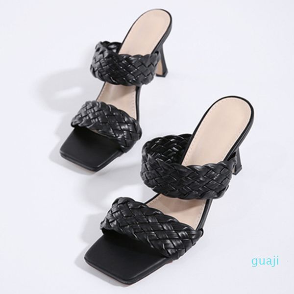 

women solid color dress shoes plus size summer shoes compile high heels sandals slippers stiletto spike wide shoelaces fashion sell 1149, Black
