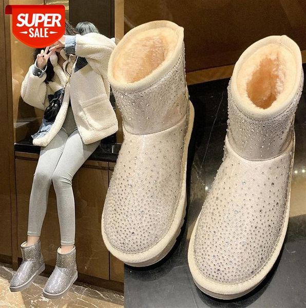 

women's snow boots, rhinestone fur, waterproof, non-slip, plus velvet short-tube cotton boots tide #d470
