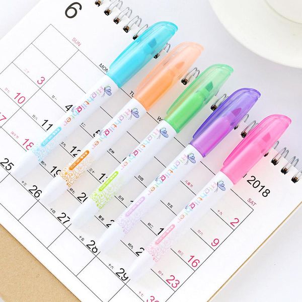 

highlighters 6 pcs/lot cute kawaii plastic highlighter pen candy color marker for painting korean stationery, Black;red