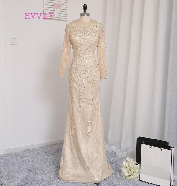

party dresses champagne evening mermaid long sleeves lace crystals elegant gown prom dress, White;black