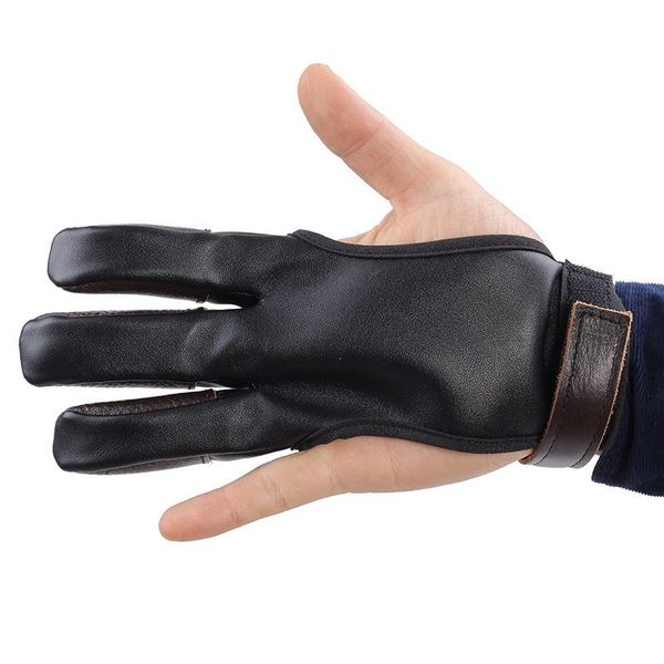 

elbow & knee pads shunting leather archery three finger guard glove for recurve/compound bow training gloves fit youth guantes des gan, Black;gray
