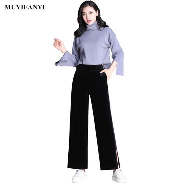 

women's pants & capris 2021 autumn fashion winter casual velvet trousers women elegant high waist wide leg plus size, Black;white