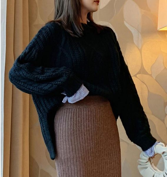 

women's sweaters thick wool sweater women loose pullover white, White;black