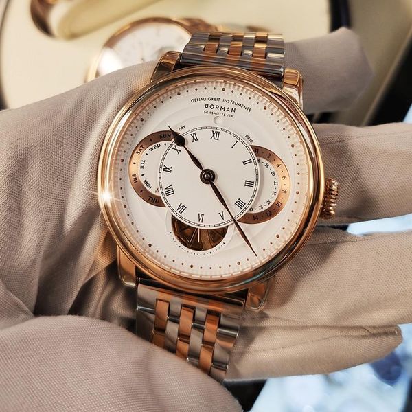 

wristwatches borman luxury shanghai automatic mechanical movement mens watch stainless steel strap open work self winding skeleton watches, Slivery;brown